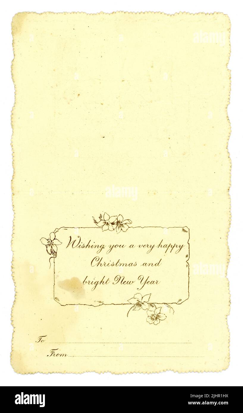 Original inside of Victorian or Edwardian era Christmas Greetings card,  circa 1905 Stock Photo