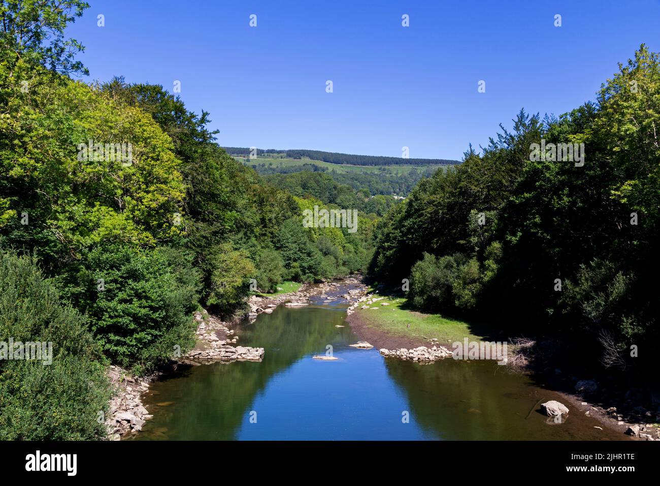 River 'La Vebre' feeding the Lac du Laouzas. Nages, Occitanie, France Stock Photo