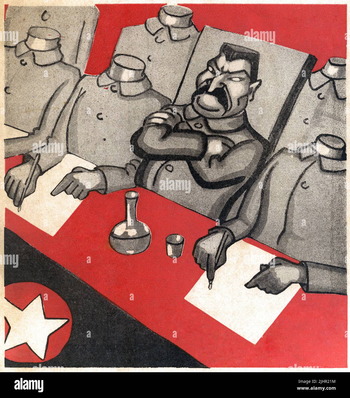 Stalin and his companions. Detail of the satirical cartoon published in the newspaper 'Aux Ecoutes', on March 12, 1938. U.S.S.R. Private Collection Stock Photo