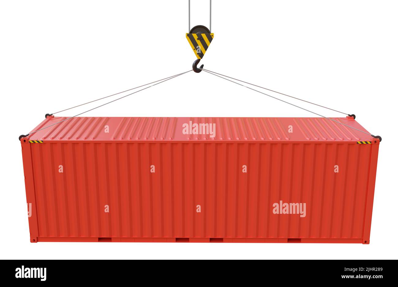 Metal freight shipping containers on the hooks at white background. 3d
