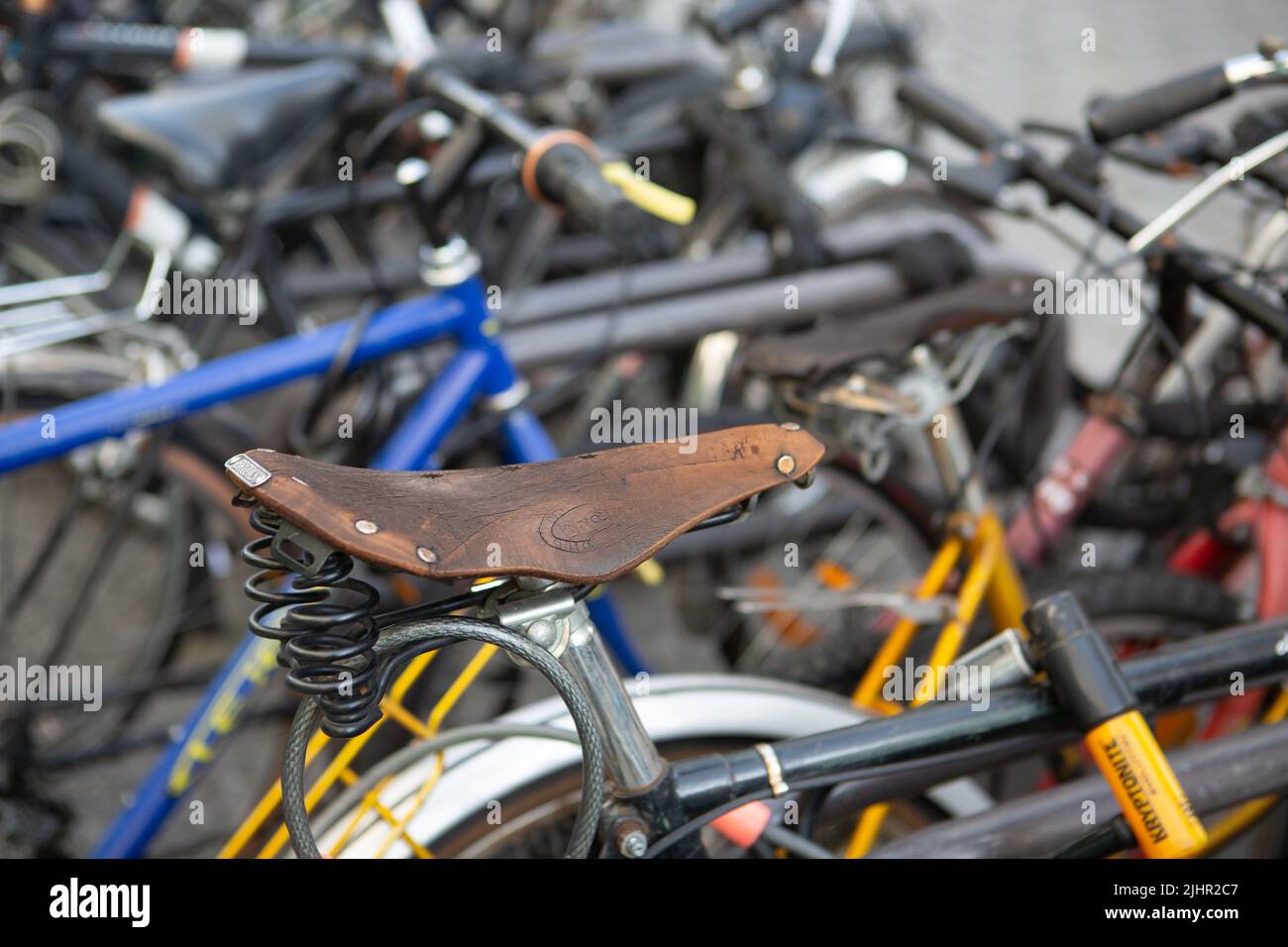 France, Ile de France region, Paris 11th arrondissement, Rue de la Roquette, bicycle parking, Stock Photo