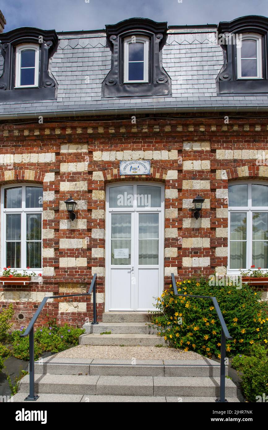 France, Normandy region, Seine-Maritime, Terroir de Caux, Saint-Victor l'Abbaye, town hall, Stock Photo