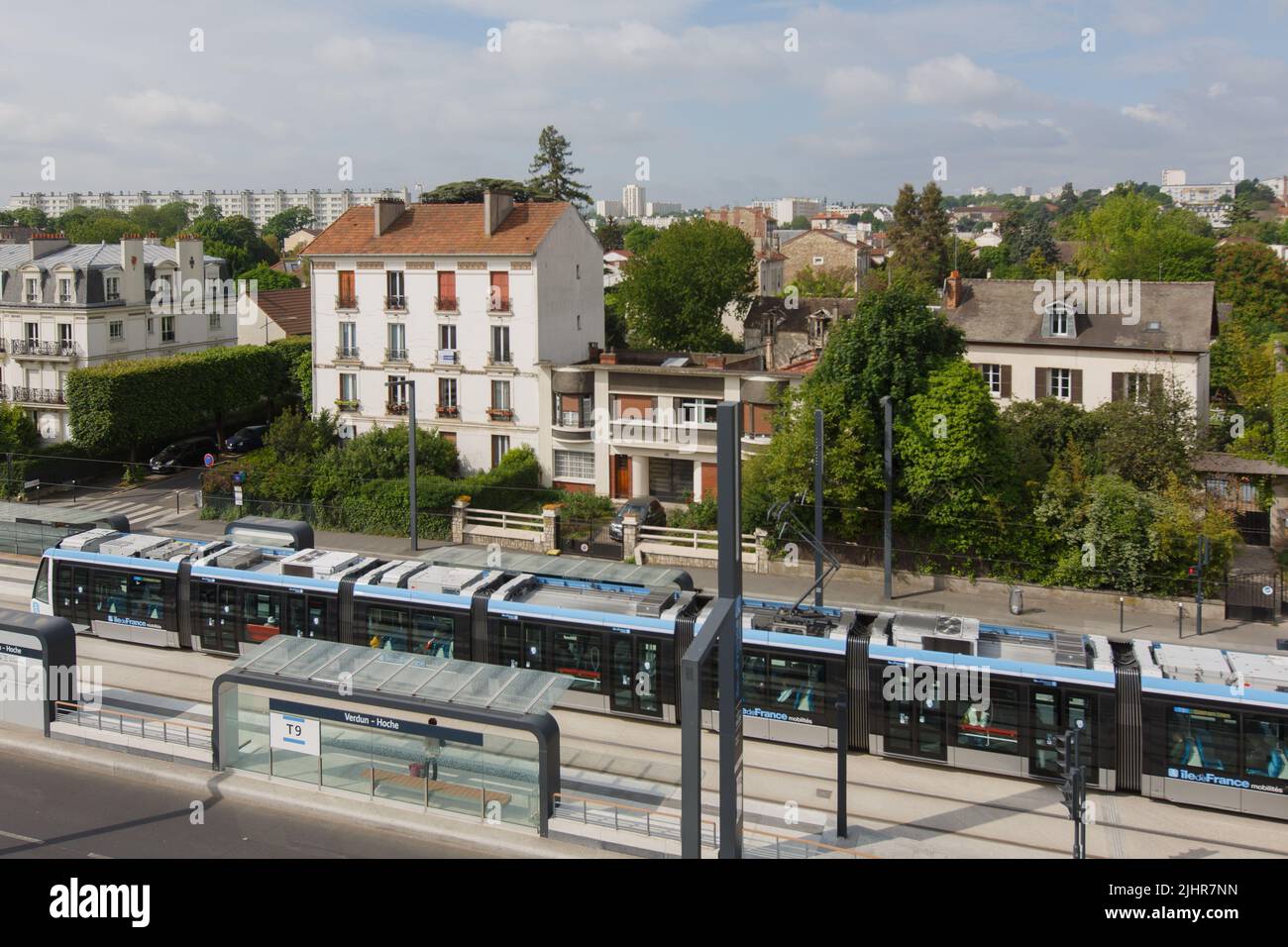 France, Ile de France region, Val de Marne, Choisy le Roi, tramway line T9, Verdun-Hoche station Stock Photo