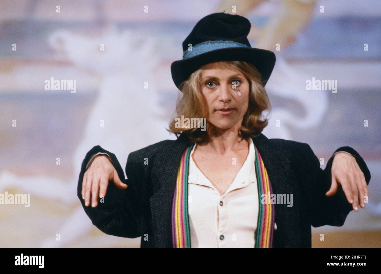 Sheila on the set of the TV show 'Formule un' broadcast on TF1. March 9, 1984 Stock Photo