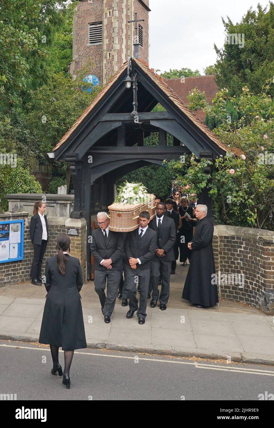 The coffin of Dame Deborah James is carried out following her funeral