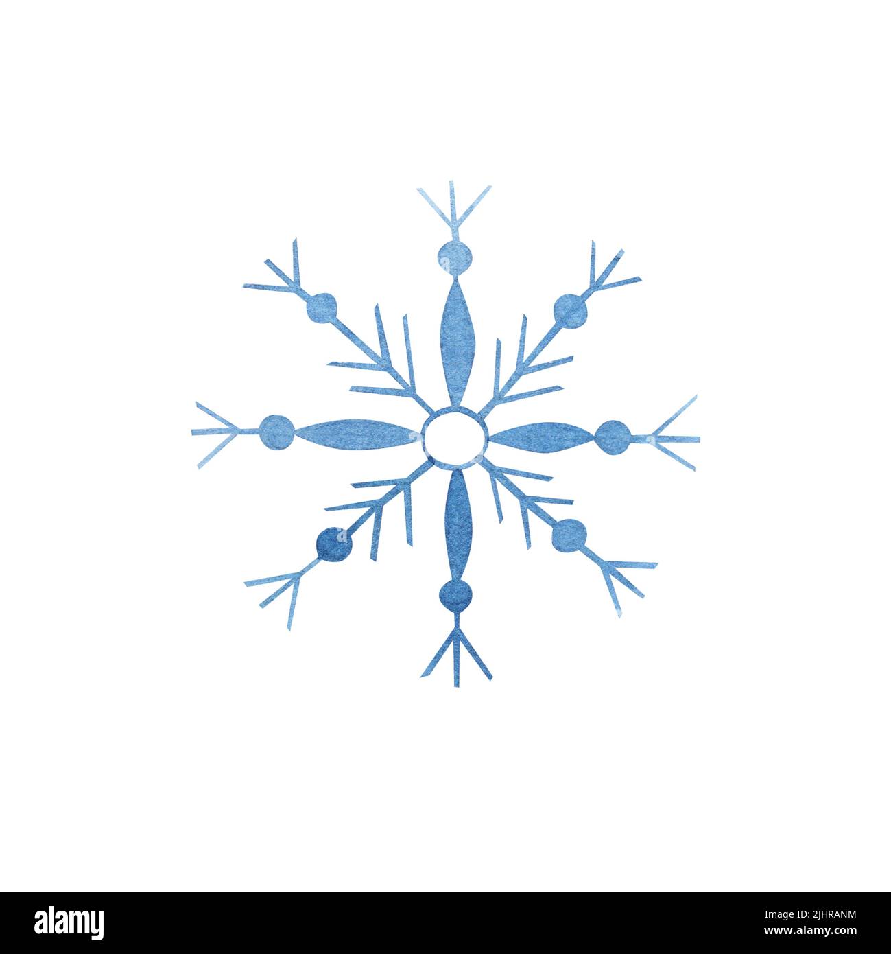 Blue snowflake isolated on white background. Watercolor hand drawn ...