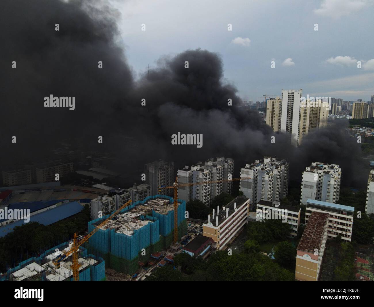 Aerial video taken on July 20, 2022 shows the scene of a fire in an