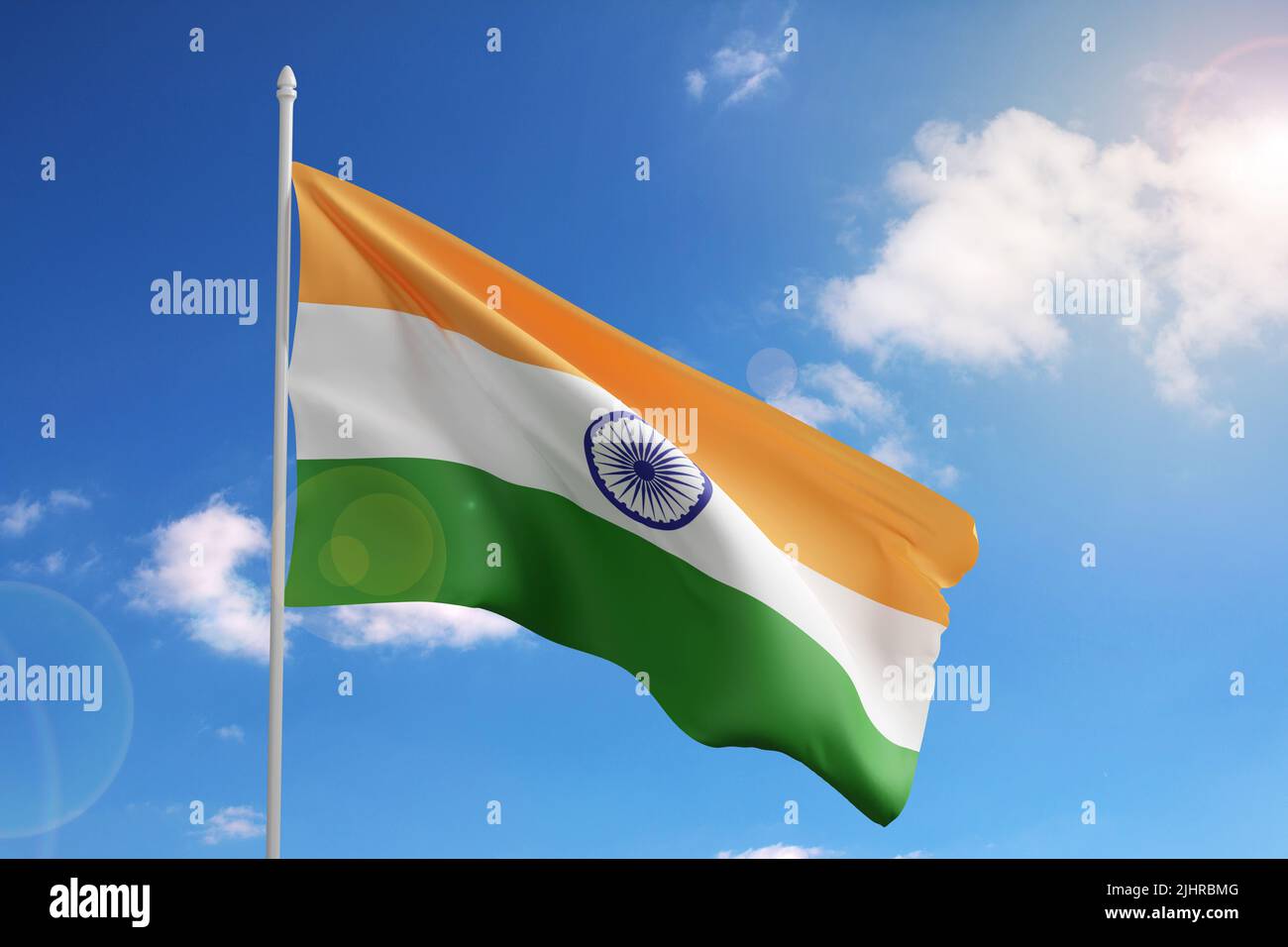 Flag of India on blue sky. 3d illustration Stock Photo - Alamy