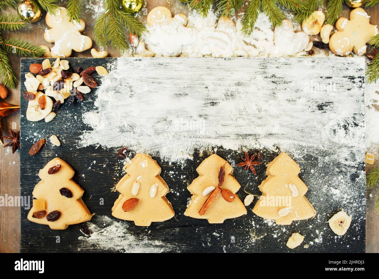 gingerbread-christmas-tree-cookies-with-flour-stock-photo-alamy