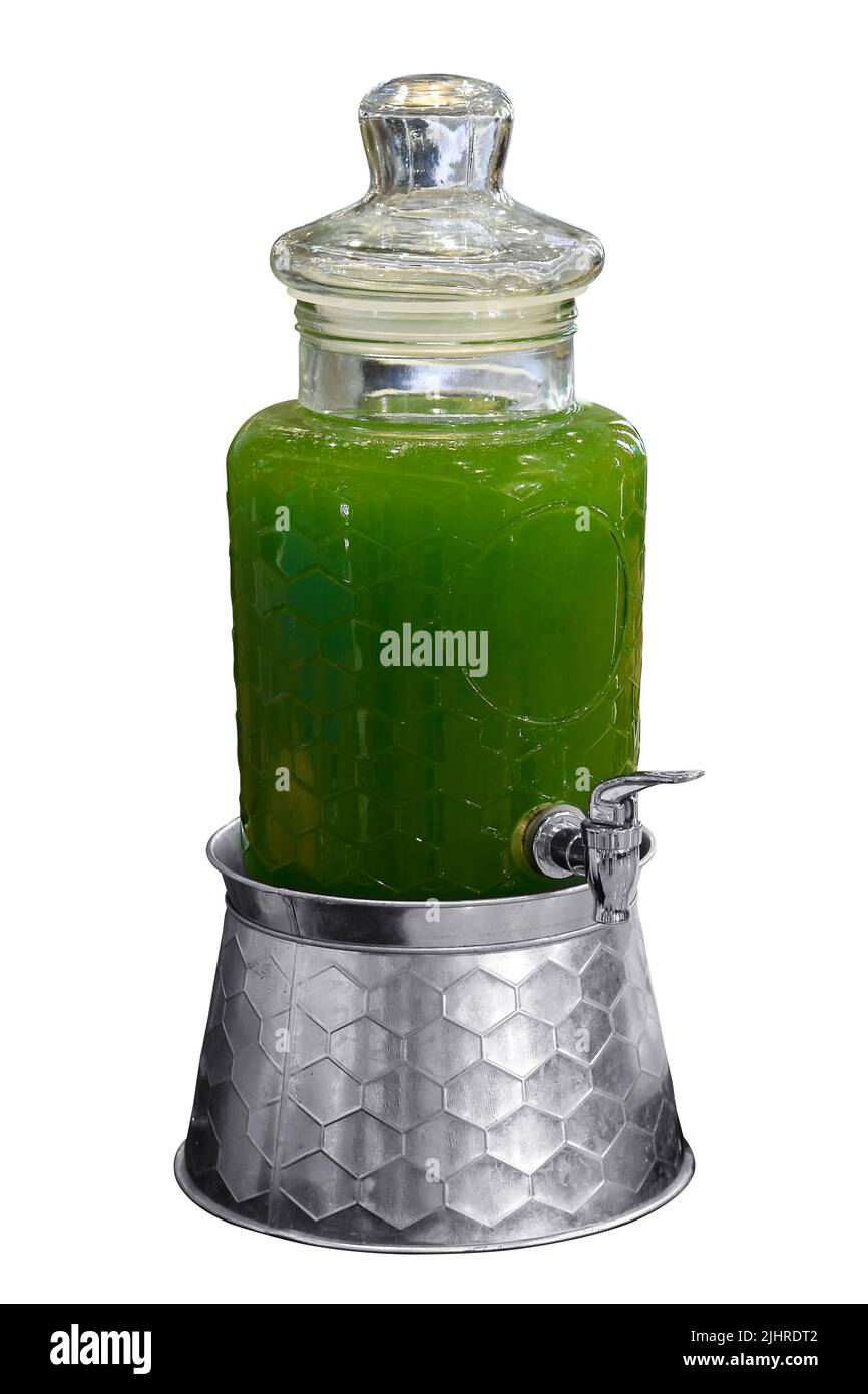 Sweet Water Drink Dispensers with Green Color Refreshments, on white