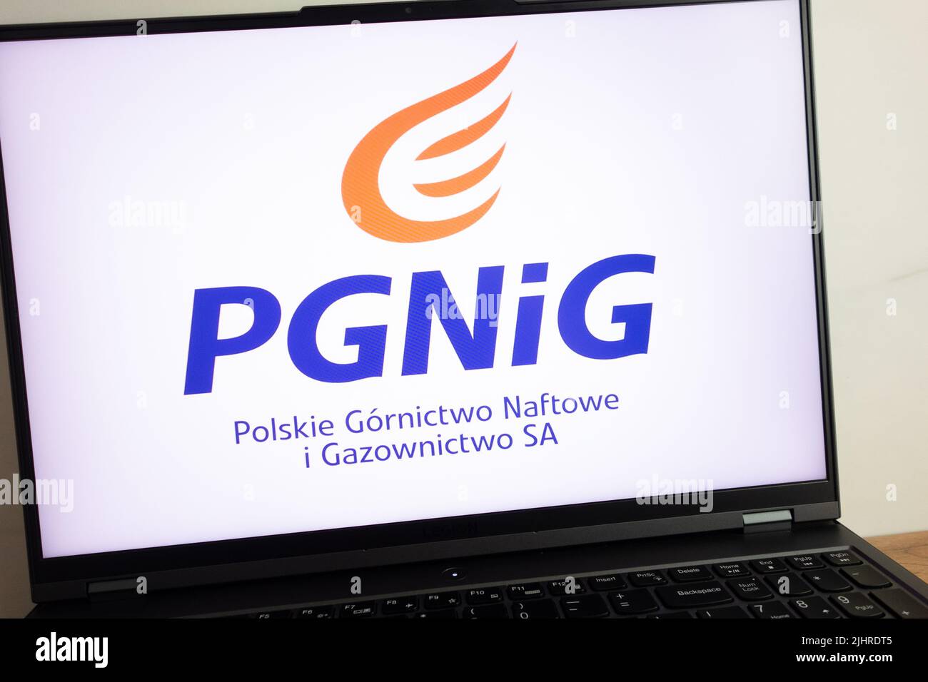 KONSKIE, POLAND - July 19, 2022: PGNIG Polish Oil Mining and Gas Extraction SA company logo displayed on laptop computer screen Stock Photo