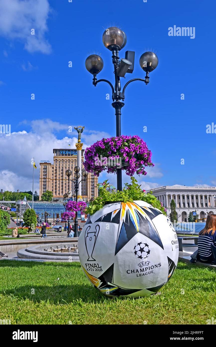 Large ball as UEFA Champions League Final Symbols in Kiev, Ukraine . FC ...