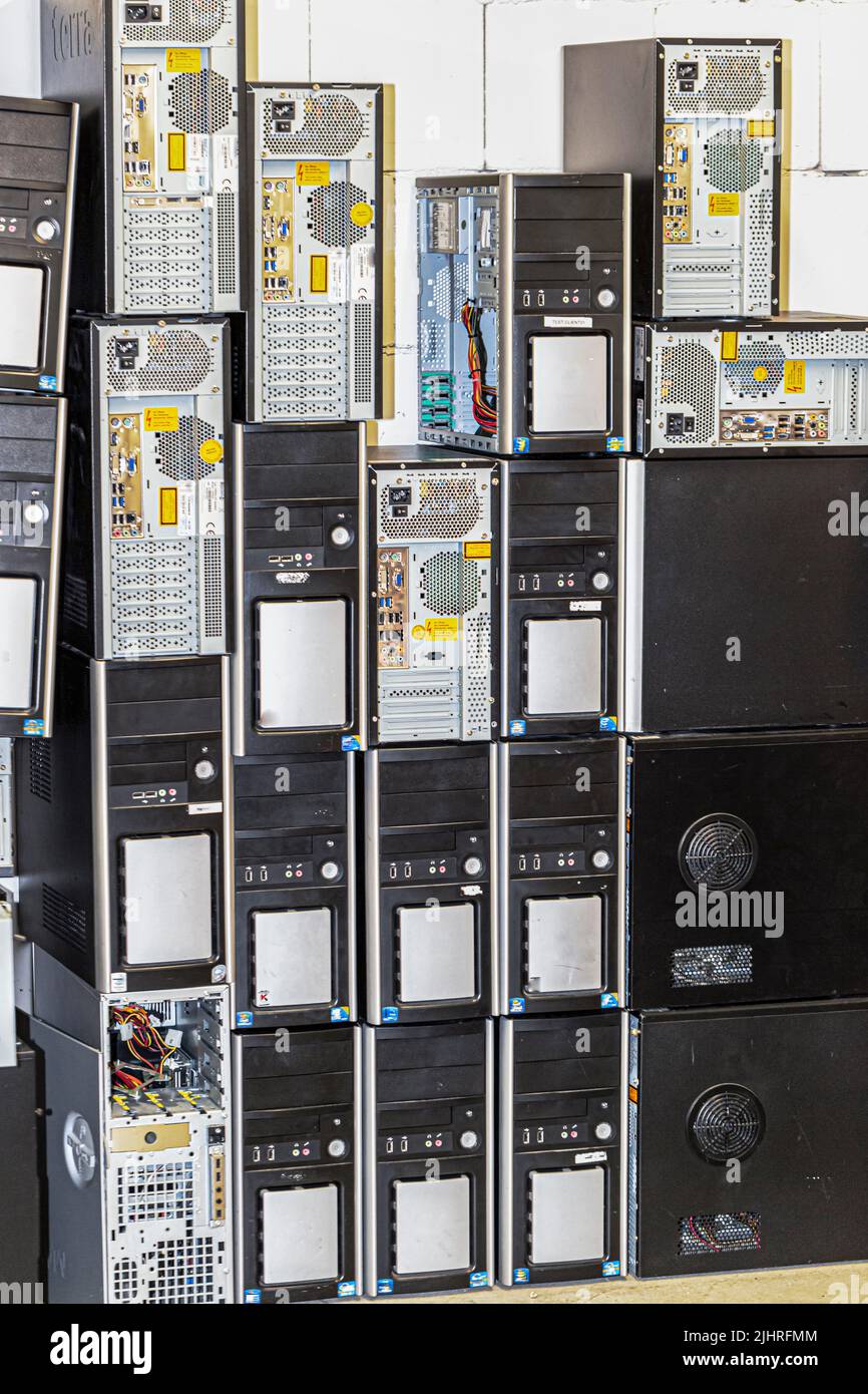 in a computer room there are many broken computers and ewaste for disposal Stock Photo Alamy