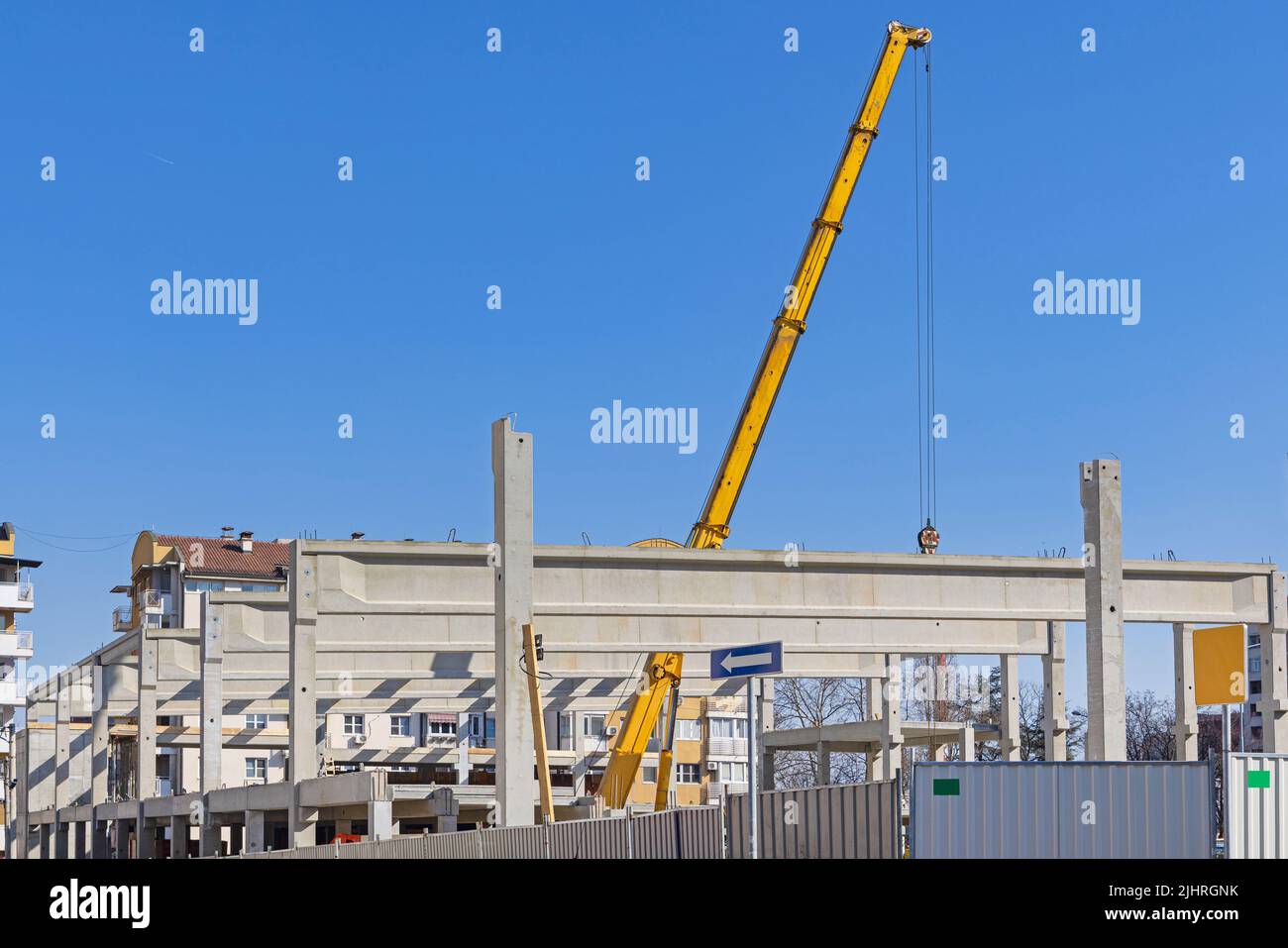Girders Beams Precast Reinforced Concrete Commercial Building Crane Stock Photo