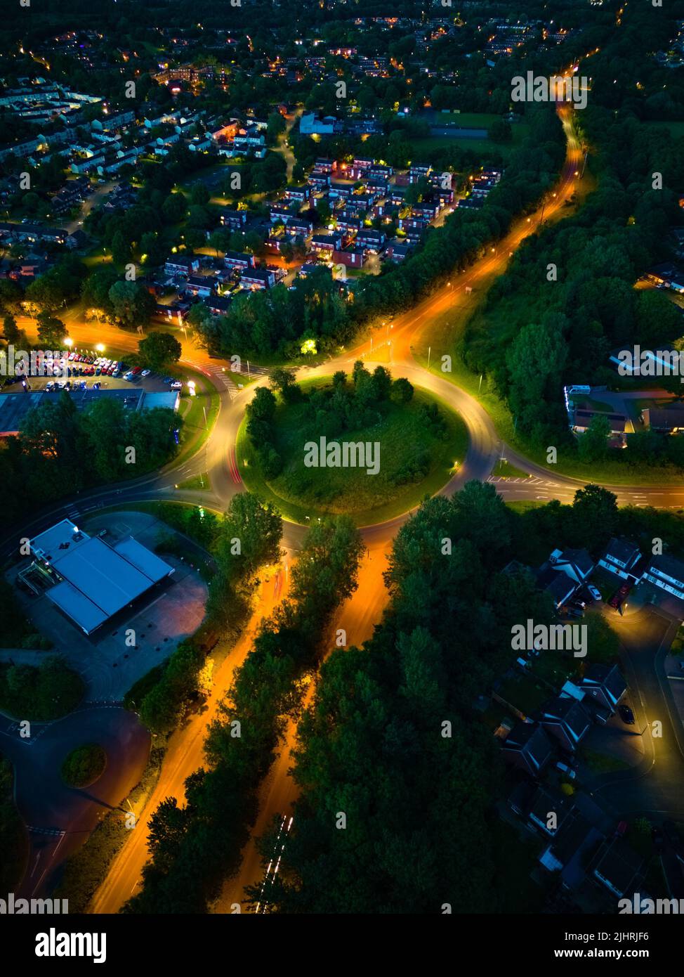A Long Exposure aerial Night view of Redditch, UK Stock Photo