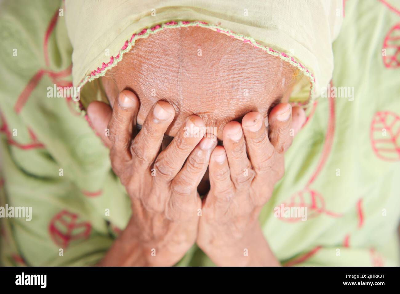 senior women coughing and sneezes  Stock Photo