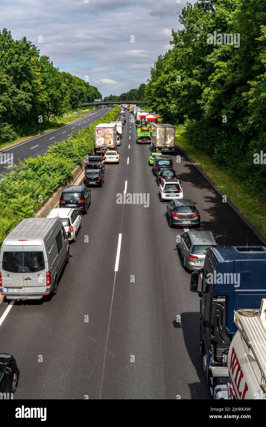 Traffic jam on the A40 motorway, near MülheimWinkhausen, in the