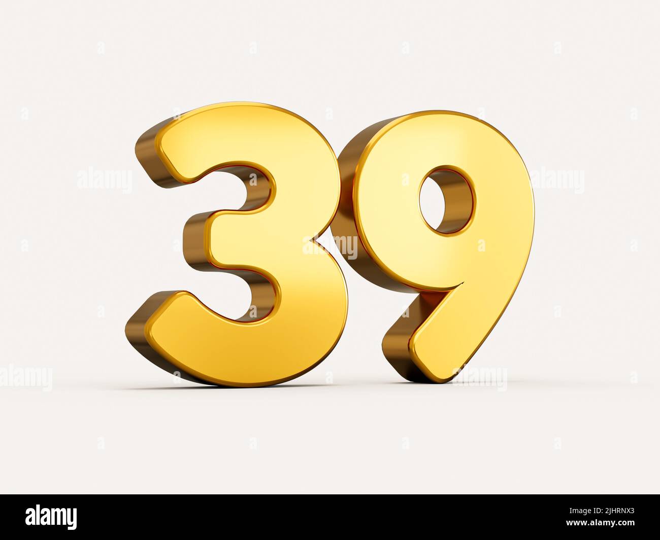 3d illustration of golden number 39 or thirty nine isolated on beige