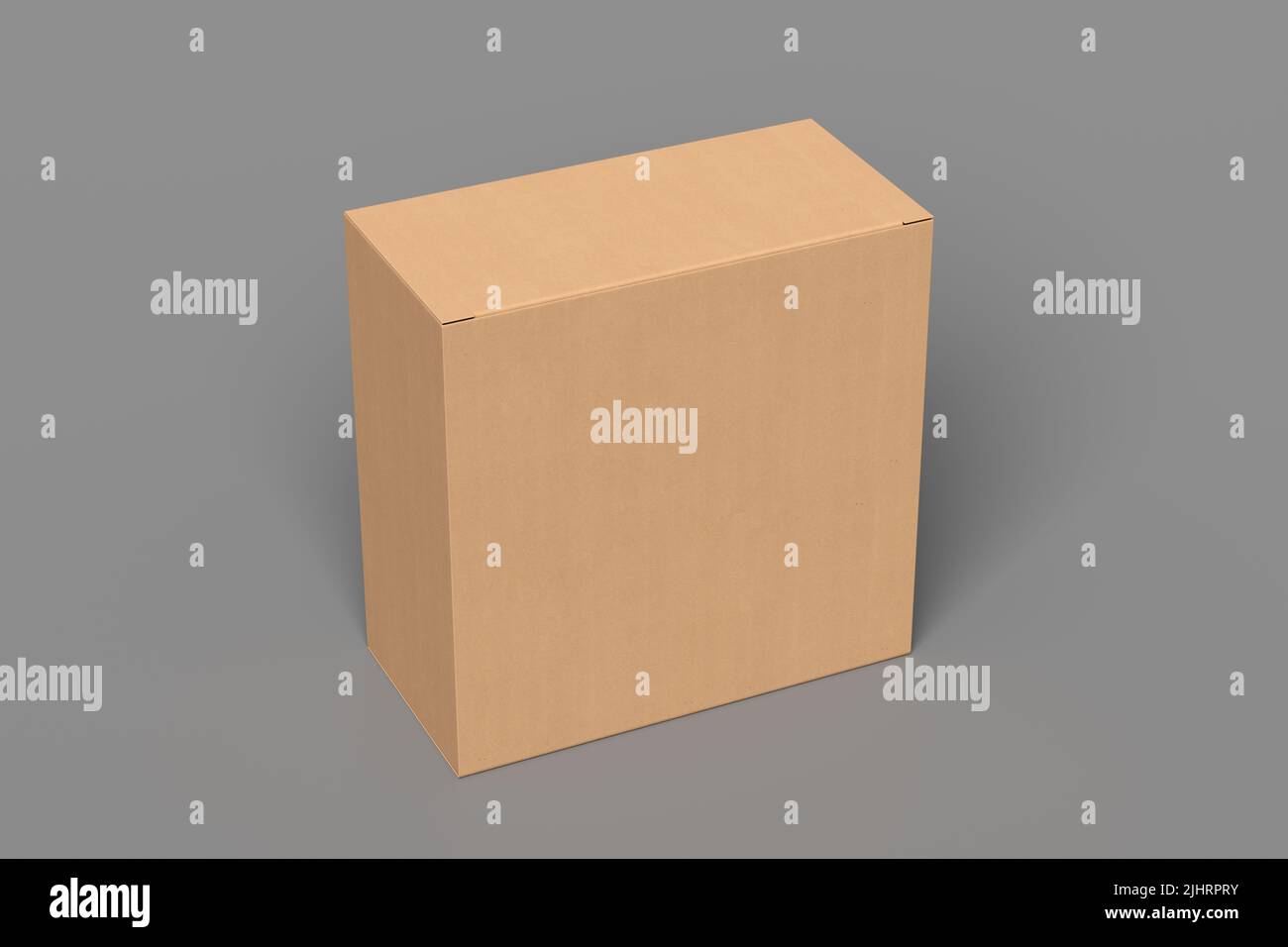 Cardboard box mock up. Square gift box on gray background. Side view Stock Photo