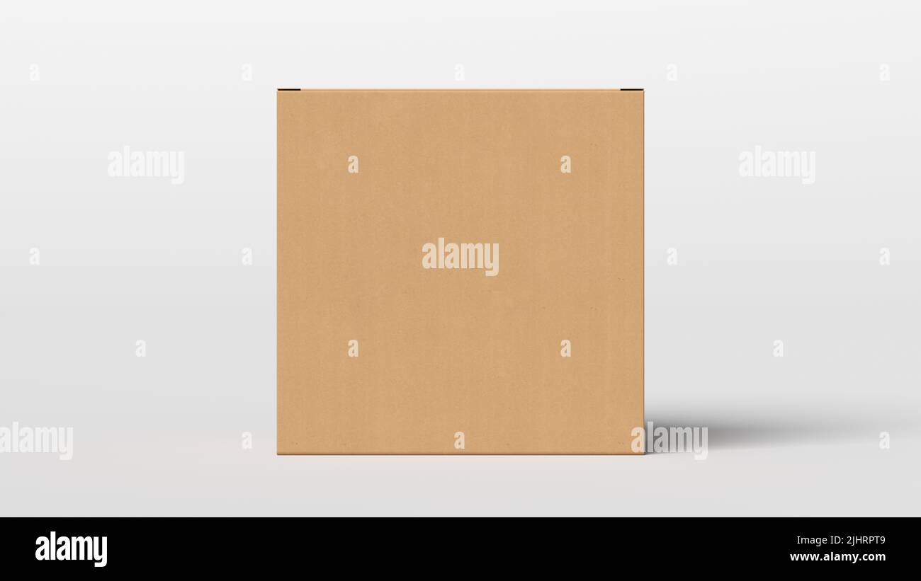 Cardboard box mock up. Square gift box on white background. Front view. 3d illustration Stock Photo