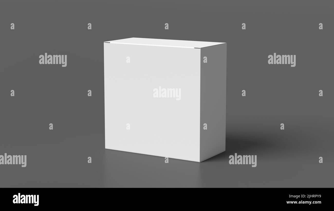 Square box mock up. White gift box on gray background. Side view. 3d illustration Stock Photo