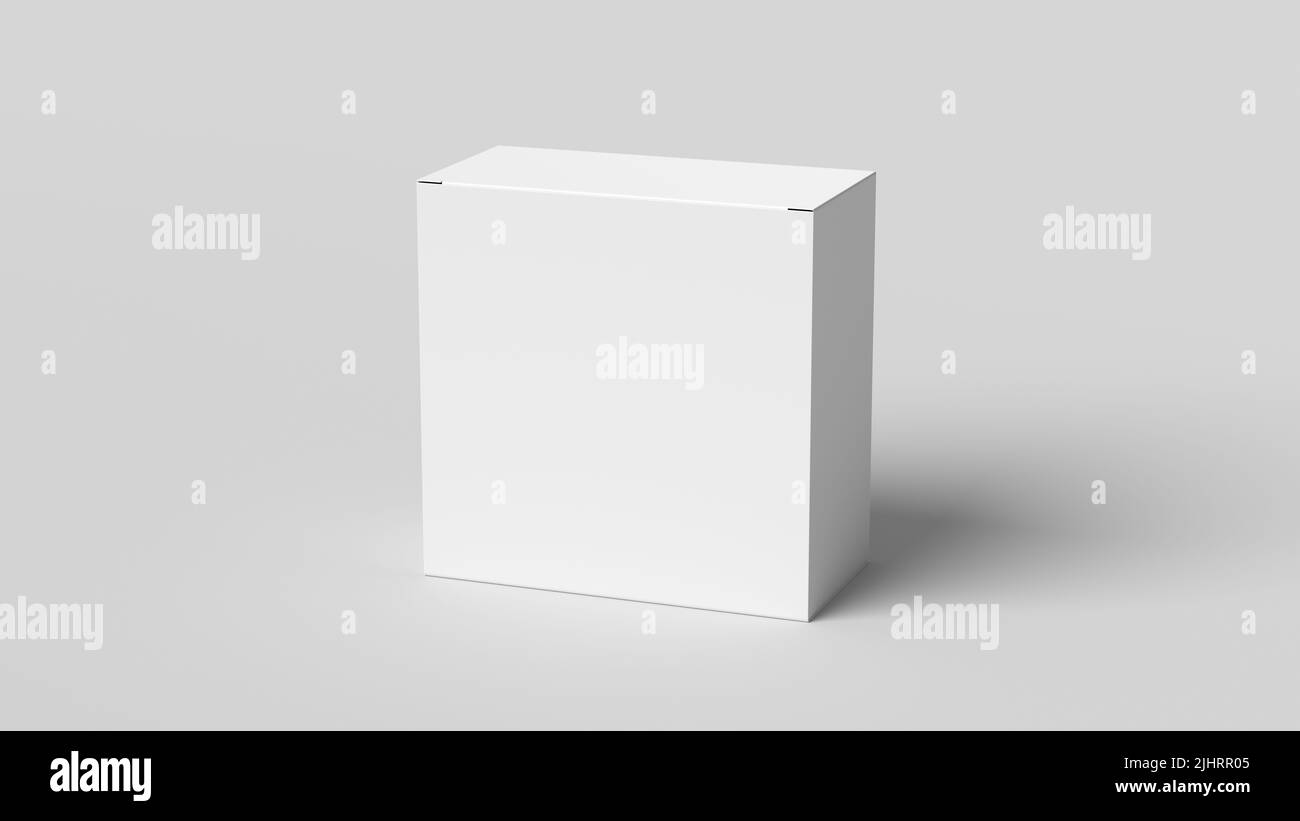 Square box mock up. White gift box on white background. Side view. 3d illustration Stock Photo