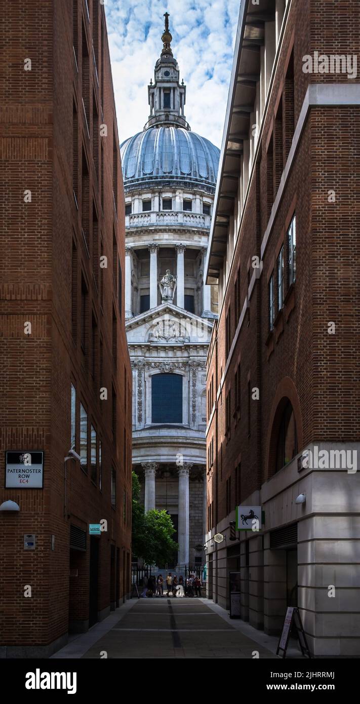 London, UK, July 2022, view of St. Paul's Cathedral between two buildings Stock Photo