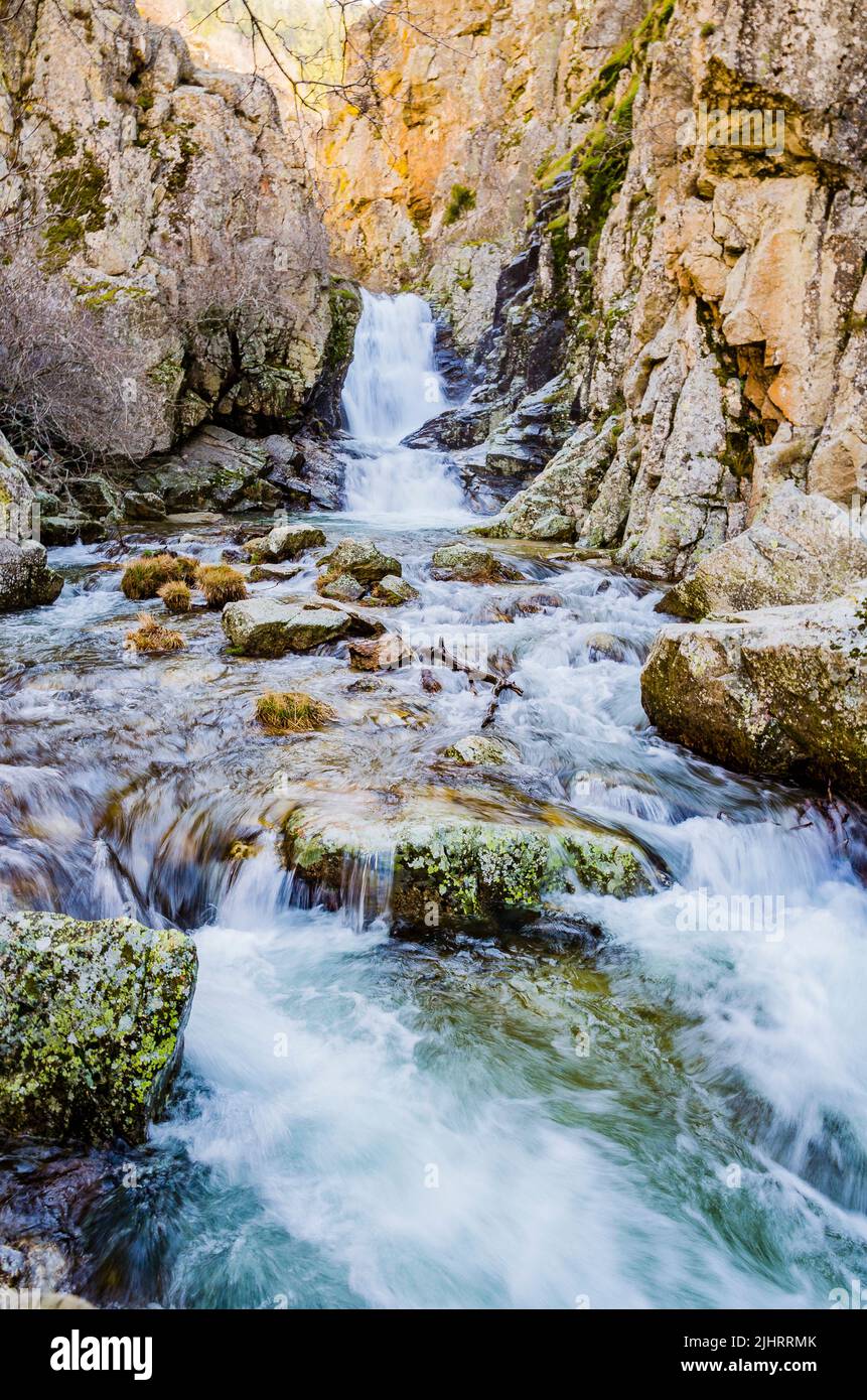 Cascadas del Purgatorio - El Purgatorio falls. Near the Sierra de Guadarrama National Park. Rascafría, Comunidad de Madrid, Spain, Europe Stock Photo