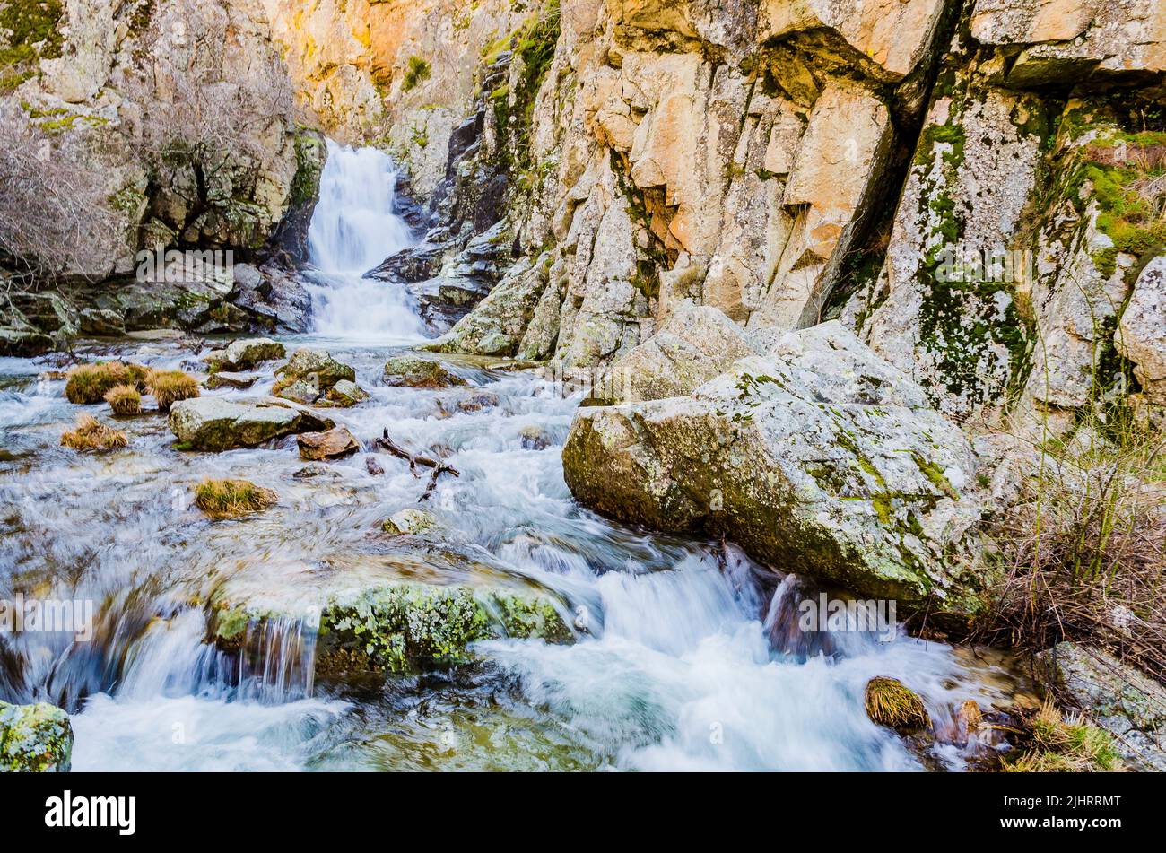 Cascadas del Purgatorio - El Purgatorio falls. Near the Sierra de Guadarrama National Park. Rascafría, Comunidad de Madrid, Spain, Europe Stock Photo