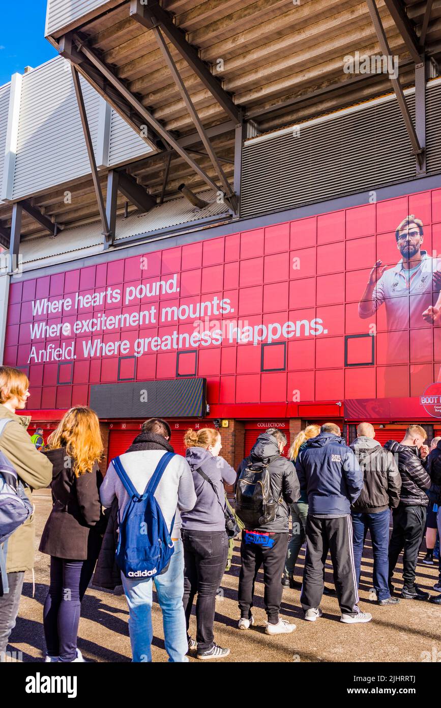 Anfield Stadium. Anfield, Liverpool, Merseyside, Lancashire, England, United Kingdom Stock Photo
