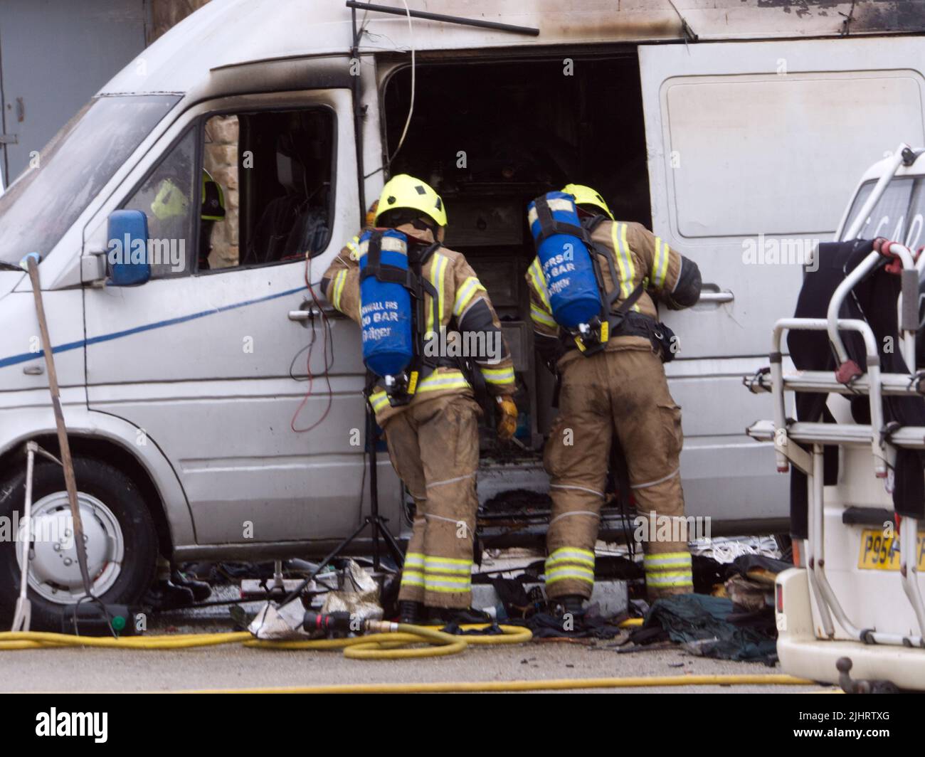 Newquay, Cornwall, UK. 20 July, 2022. Spoke-person for Van campers in a Cornish Car park dispute made claim of threats on his life in Truro magistrates court, hours before his van was engulfed by fire. Retired Army Captain Peter Elliot who saw service in Northern Ireland elected to speak up in Truro Magistrates court  court today to challenge an attempt to evict some 49 Campers and van dwellers. The Camper folk had been served with Criminal Justice and Public order 1994 (Section 27) notices to move on. Credit: Robert Taylor/Alamy Live News Stock Photo
