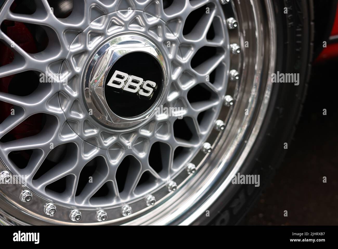 A closeup of a shiny BBS tire Stock Photo Alamy