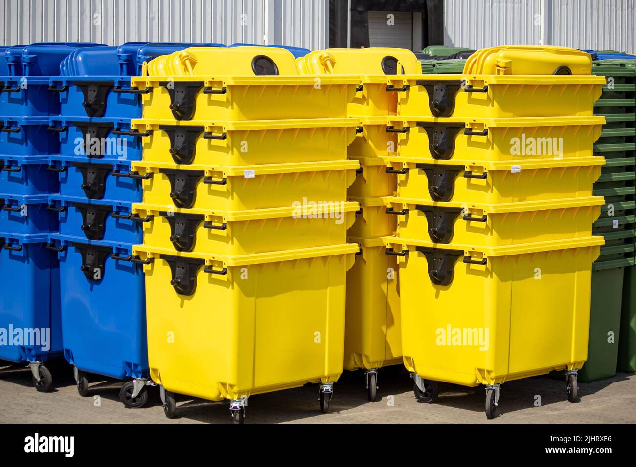 A closeup of new plastic Garbage Containers Stock Photo Alamy