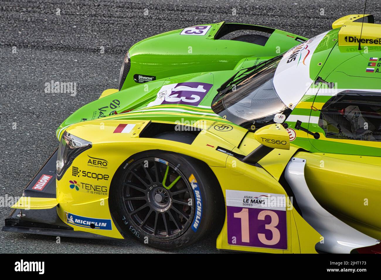 A closeup shot of Motorsport cars at the Dubai Autodrome Stock Photo