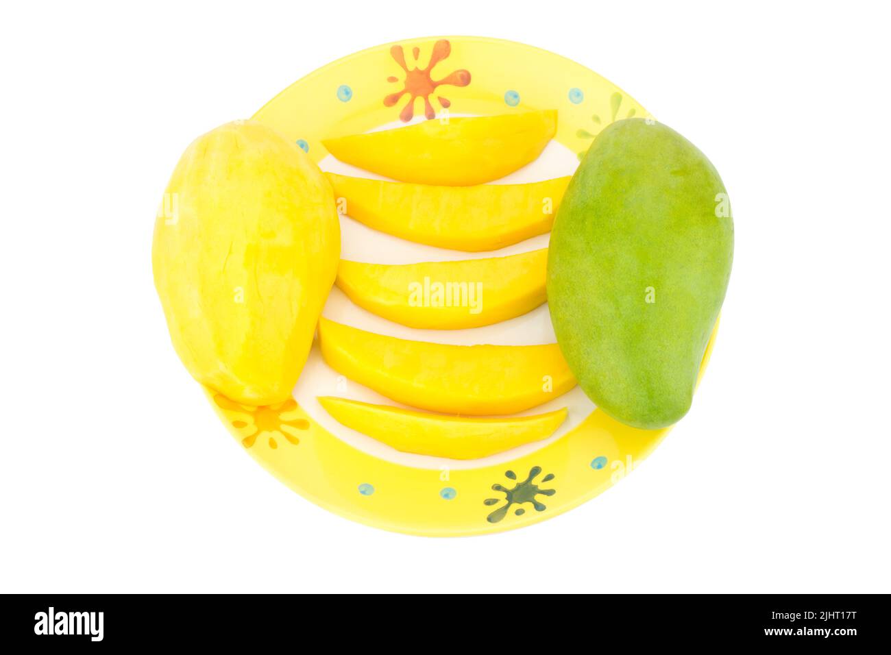 Green mango. Fruit pulp. yellow. isolated on white background Stock