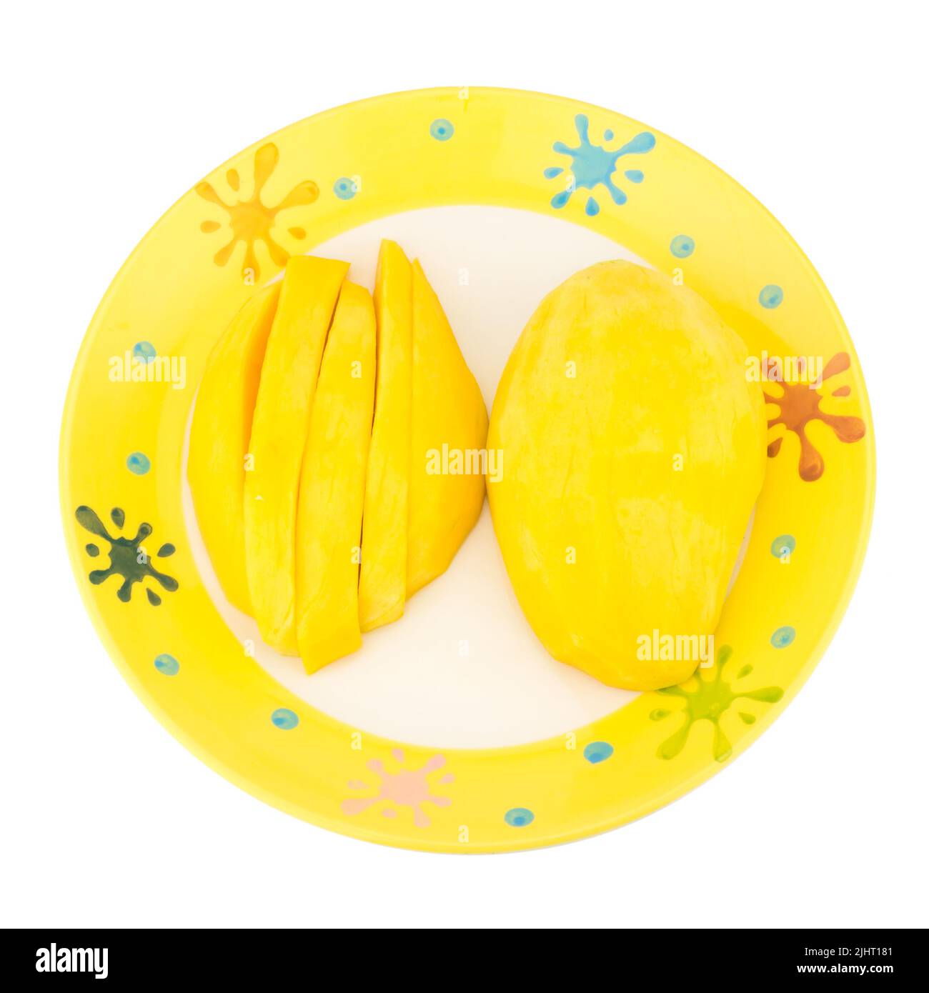 Green mango. Fruit pulp. yellow. isolated on white background Stock