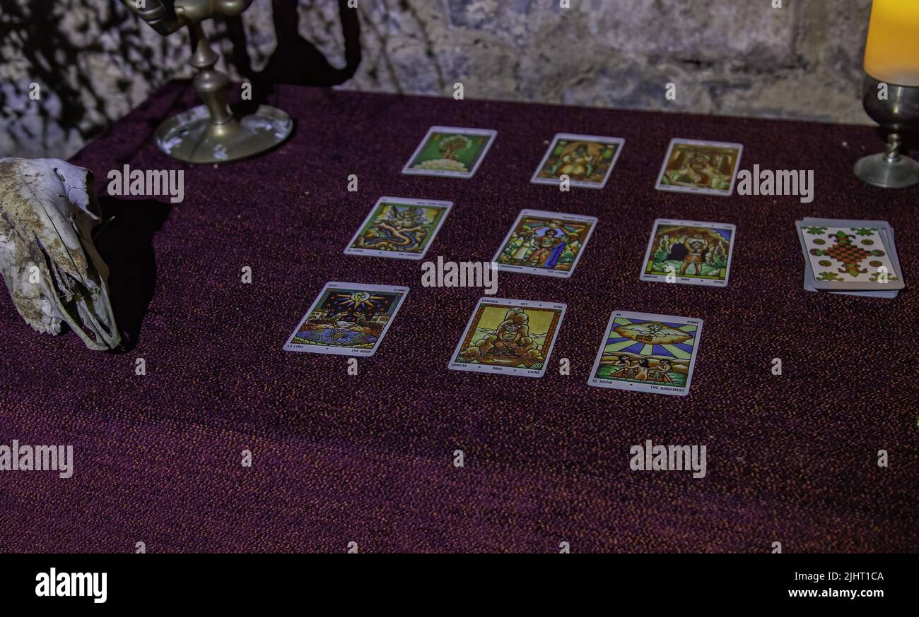 Tarot card reading detail, magic and future Stock Photo Alamy