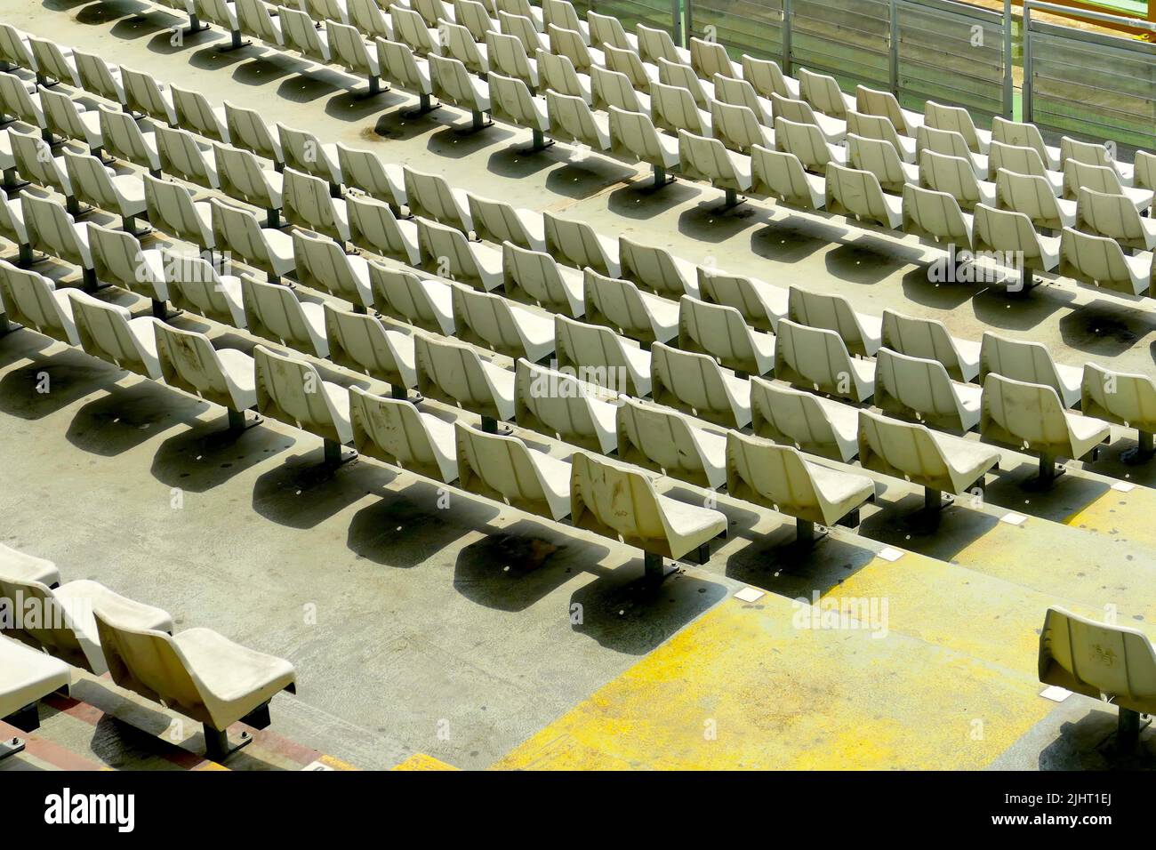 The empty audience seats at a soccer stadium Stock Photo Alamy