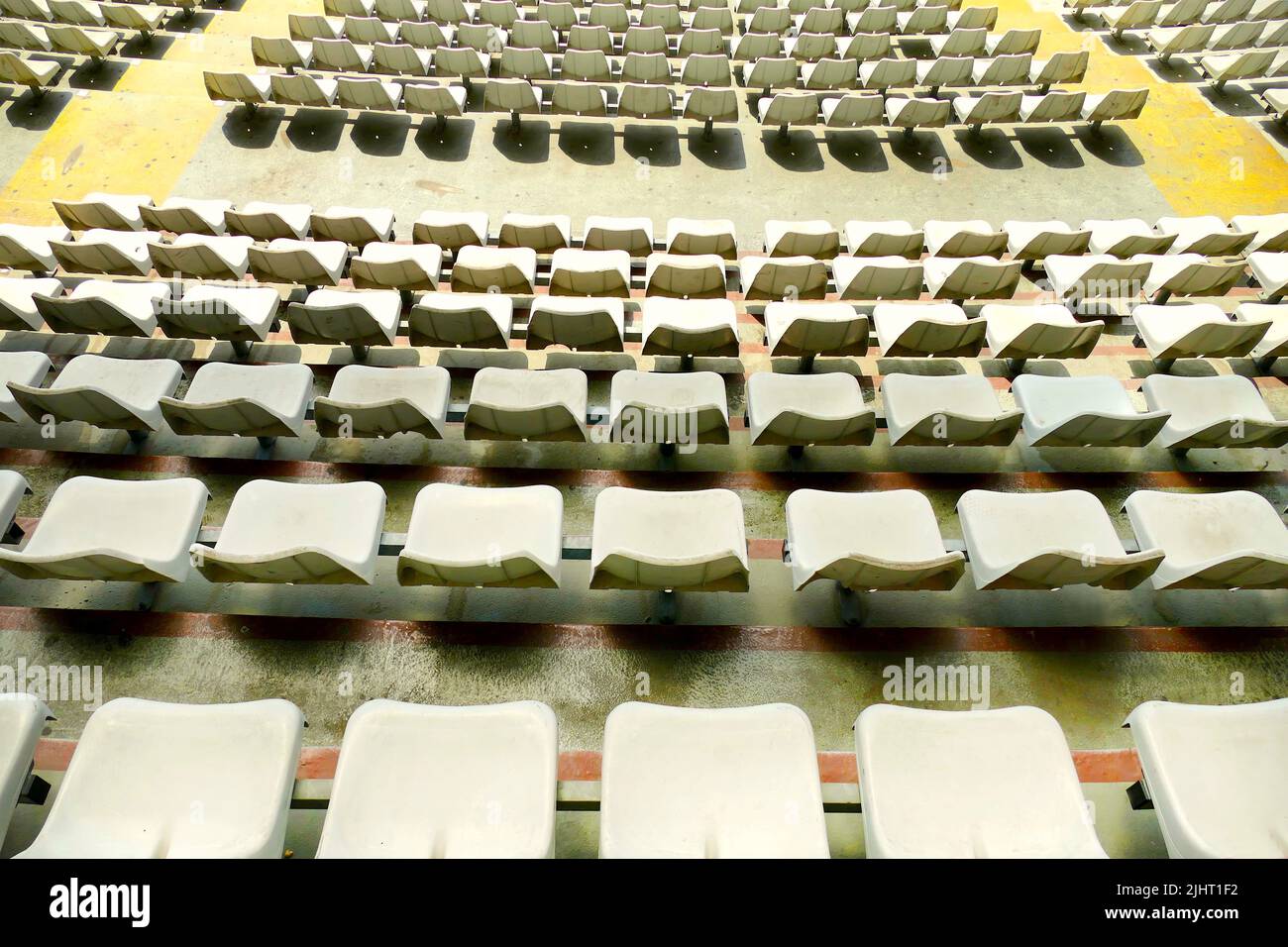 The empty audience seats at a soccer stadium Stock Photo Alamy