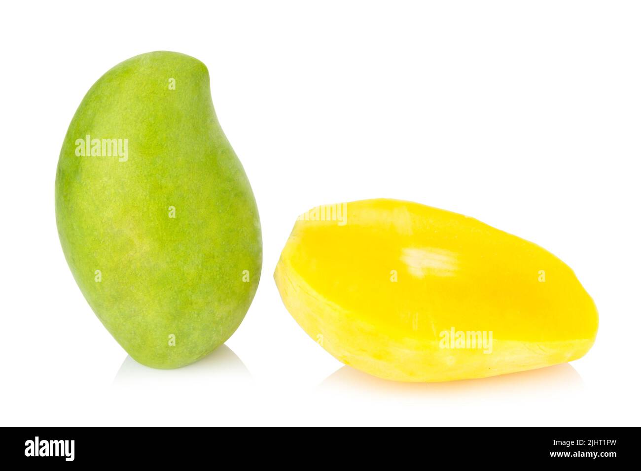 Green mango. Fruit pulp. yellow. isolated on white background Stock
