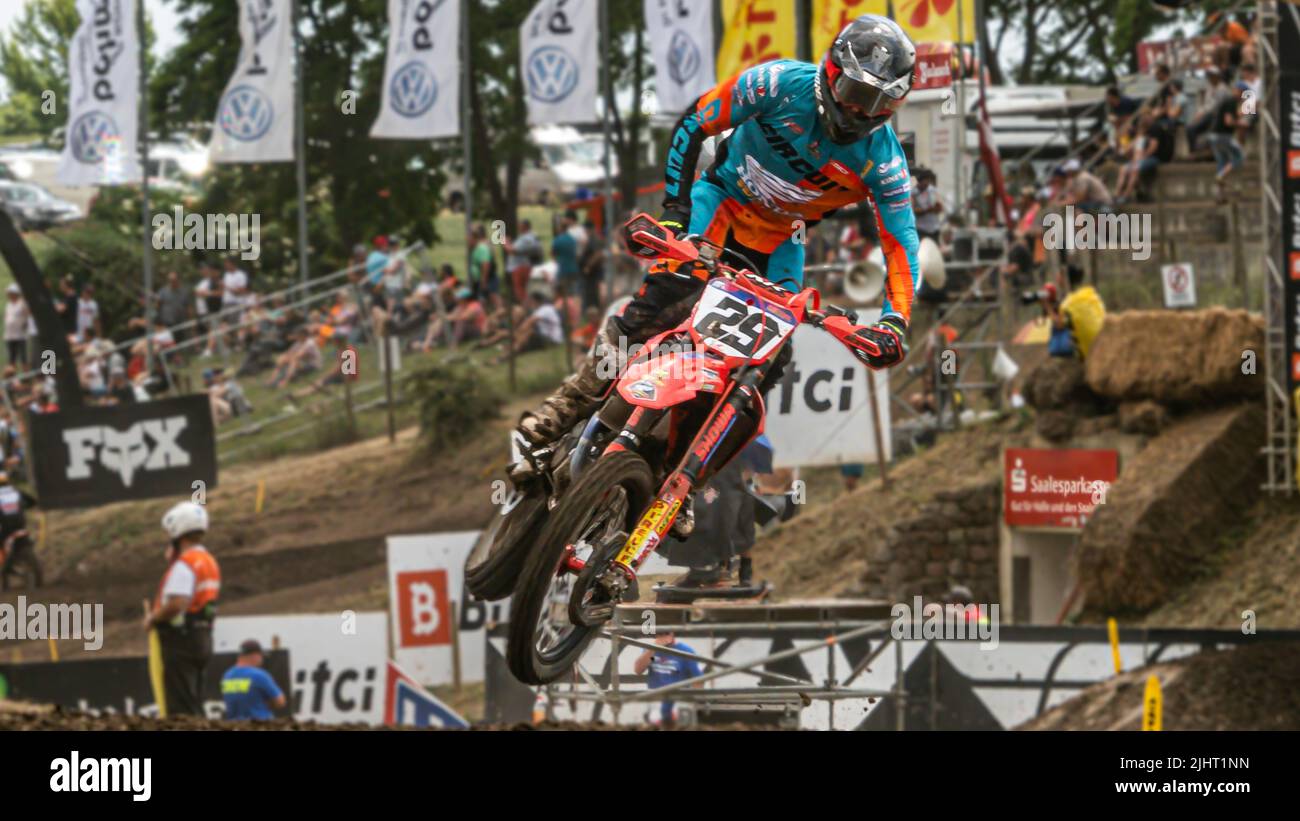 Henry Jacobi 29 of JM Honda Rancing during the FIM Motocross World Championship Grand Prix of Germany on June 12, 2022 in Teutschenthal Stock Photo