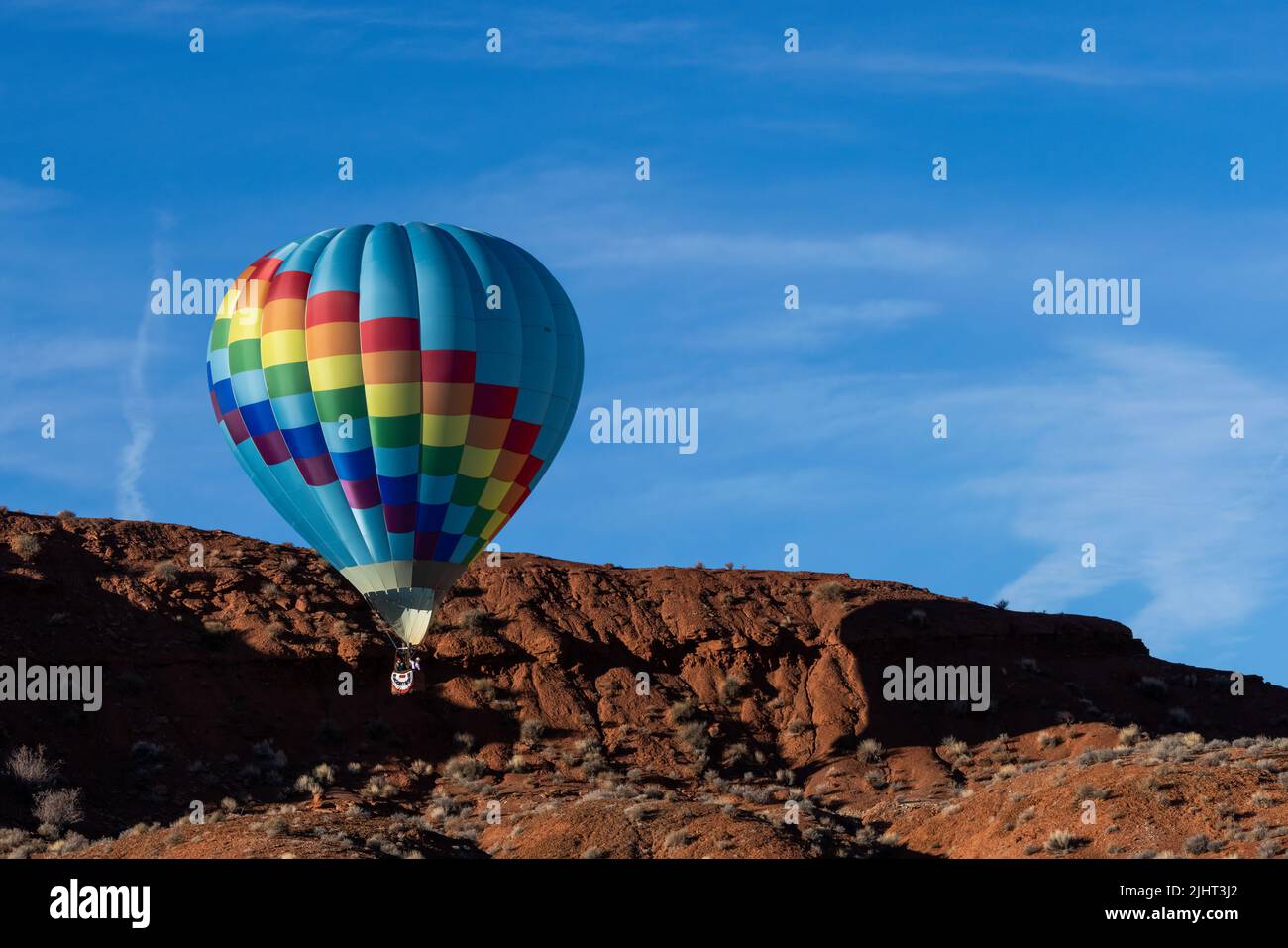 Hot air balloon in Valley of the Gods, Bluff Balloon Festival, Bears Ears National Monument, Utah Stock Photo