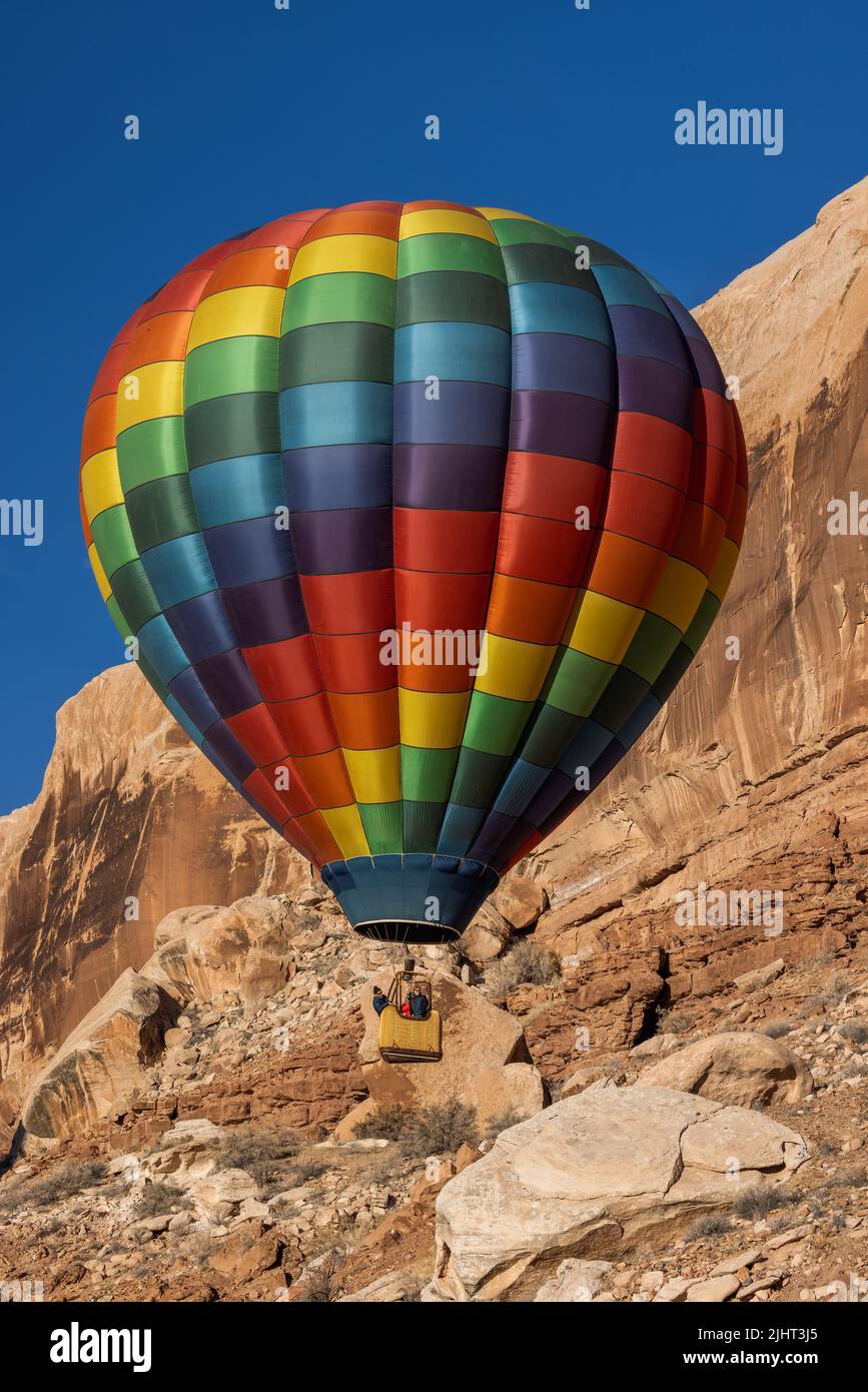 Hot air balloon near Bluff, Utah Stock Photo