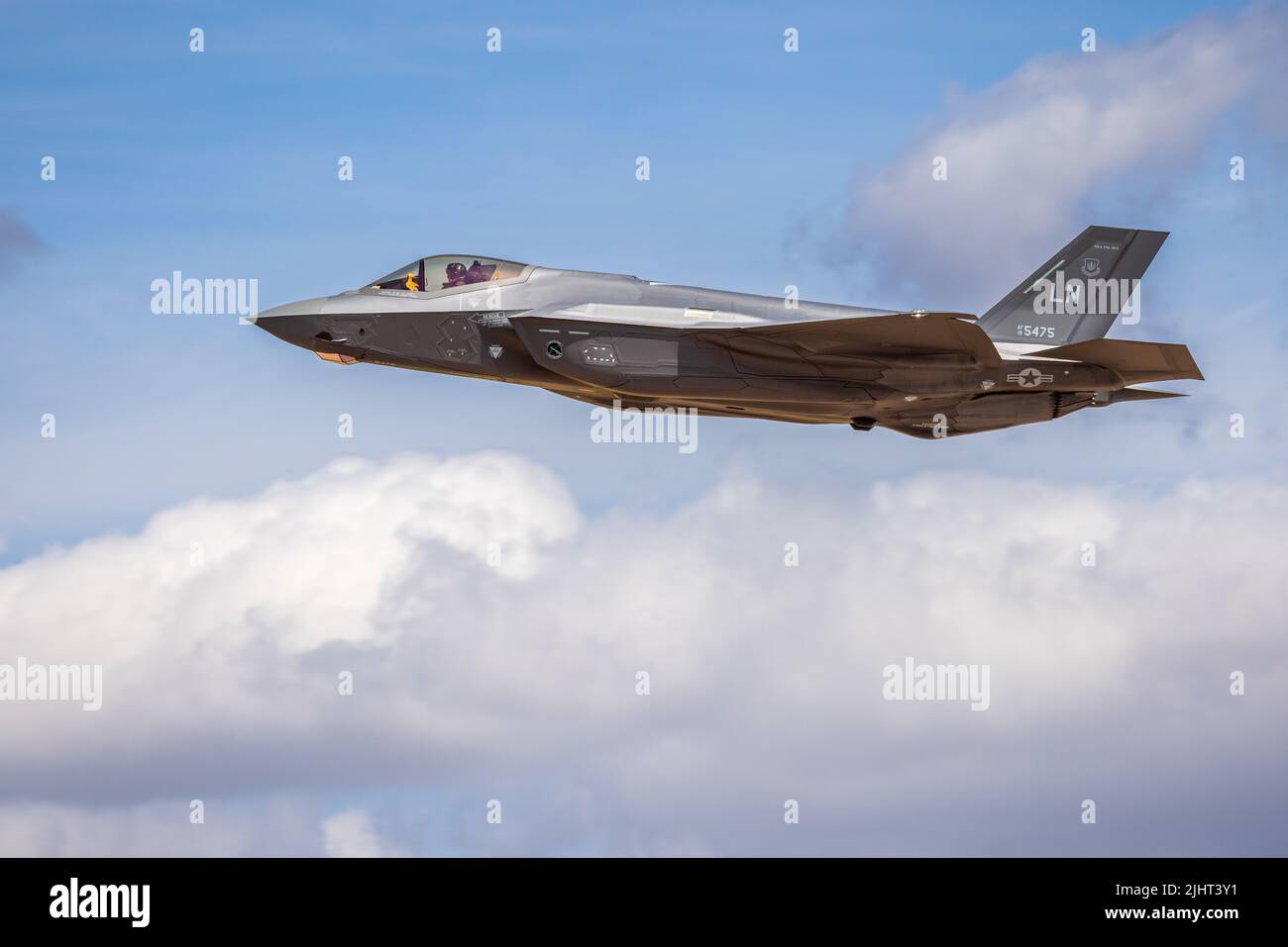 F-35A of the 495th Fighter Squadron “the Valkyries”, arriving at RAF Fairford on the 14th July to take part in the Royal International Air Tattoo 2022 Stock Photo