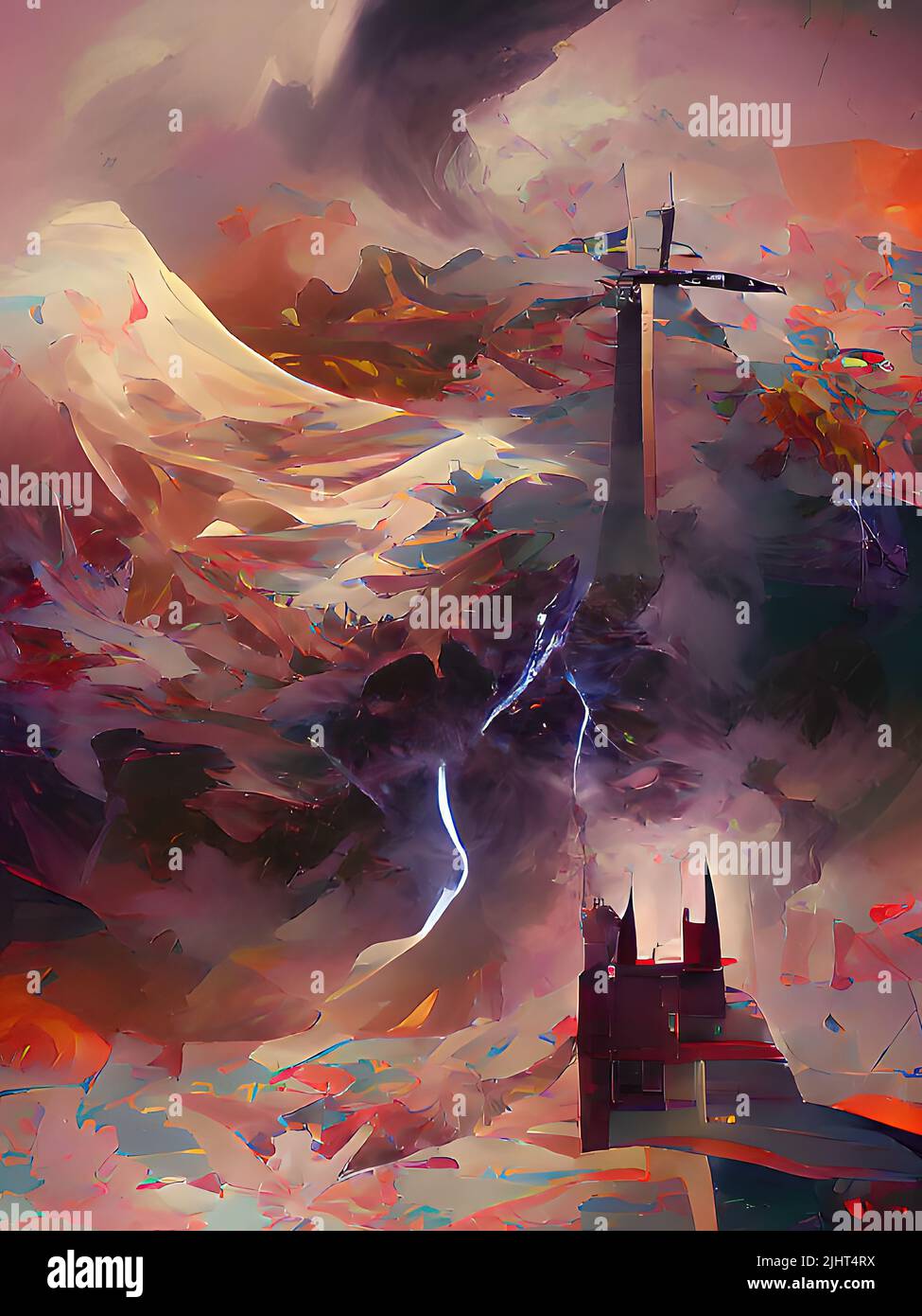 digital painting of a destroyed church Stock Photo
