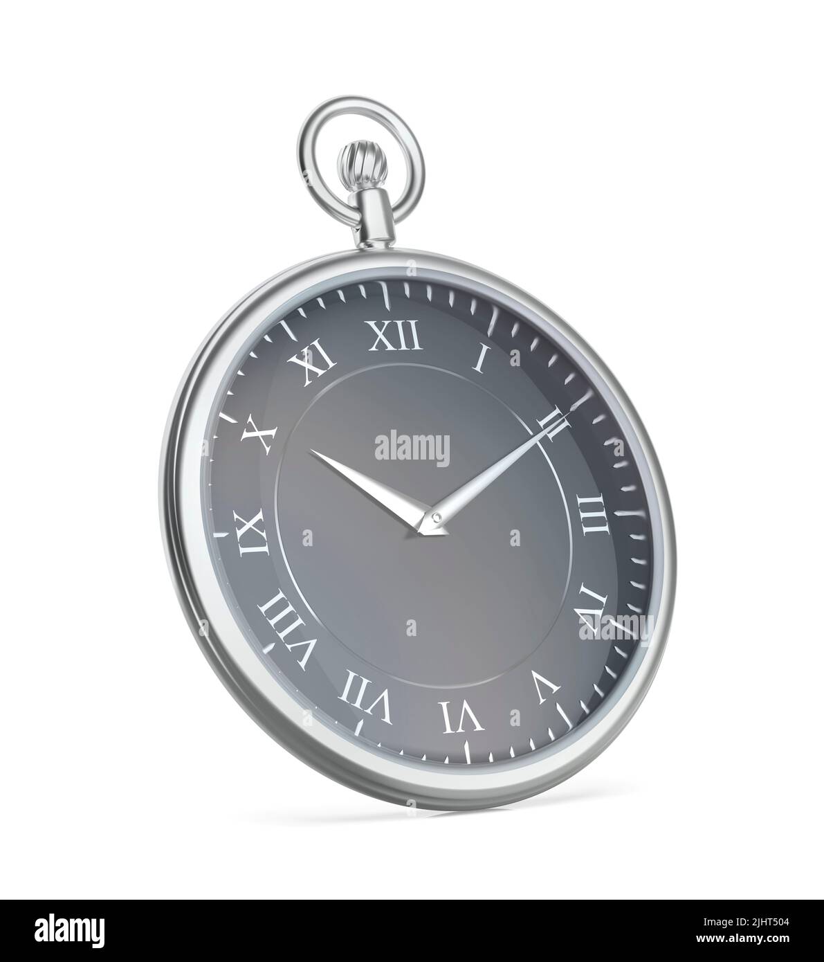 Silver pocket watch on white background Stock Photo