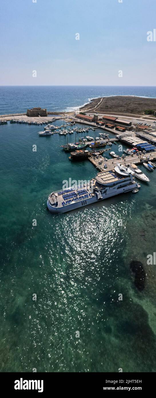 An aerial panoramic view of boats and ships at the harbor Stock Photo ...