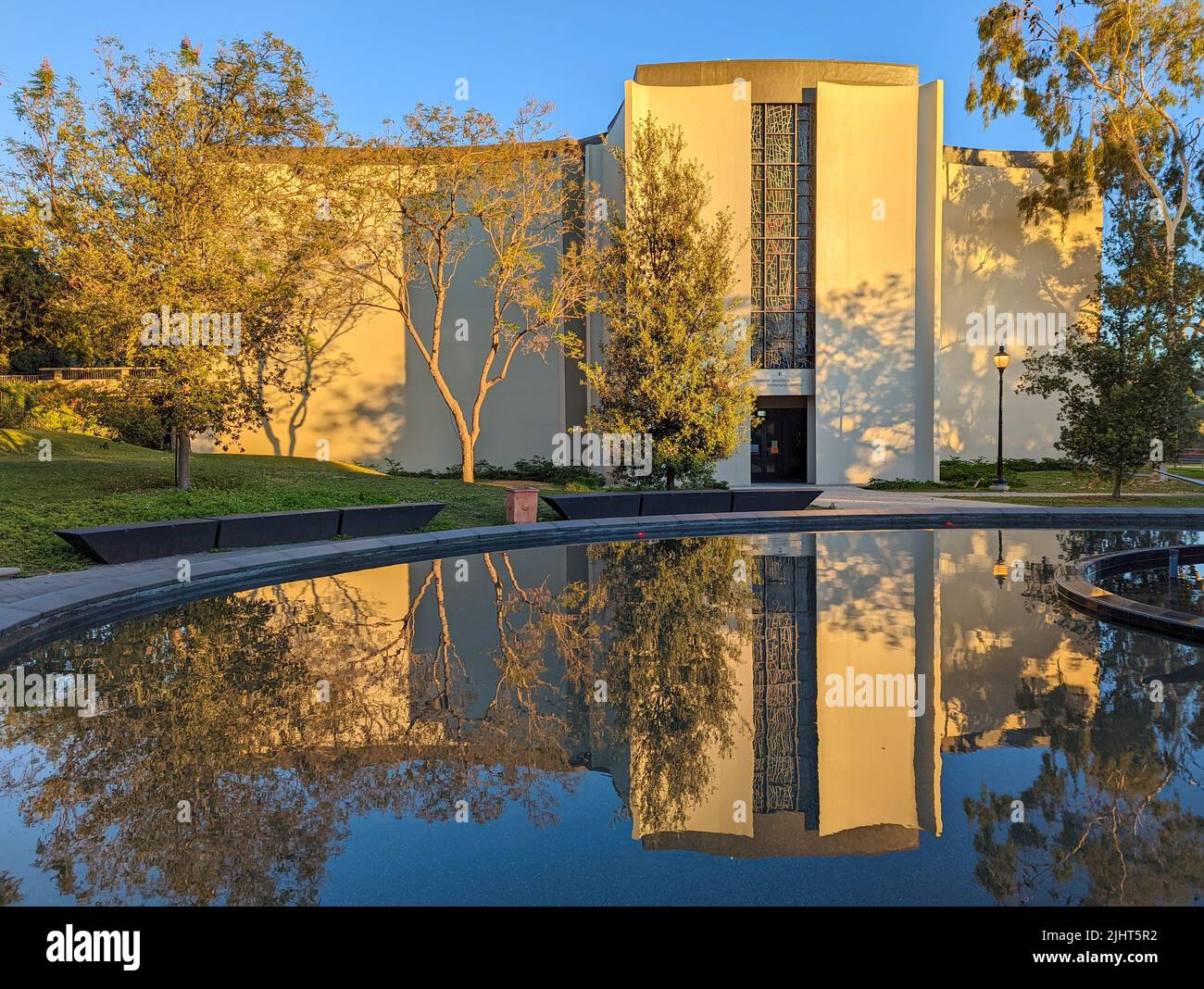 Reflection of a chapel on the campus of Occidental College Stock Photo ...