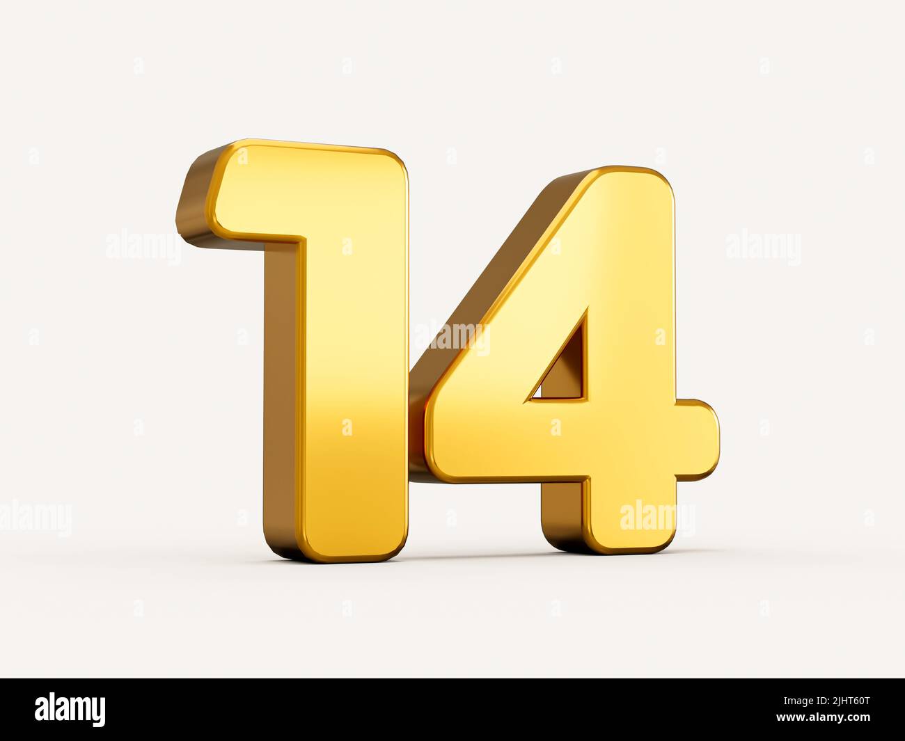 3d illustration of golden number 14 or fourteen isolated on beige 3d illustration of golden number 14 or fourteen isolated on beige