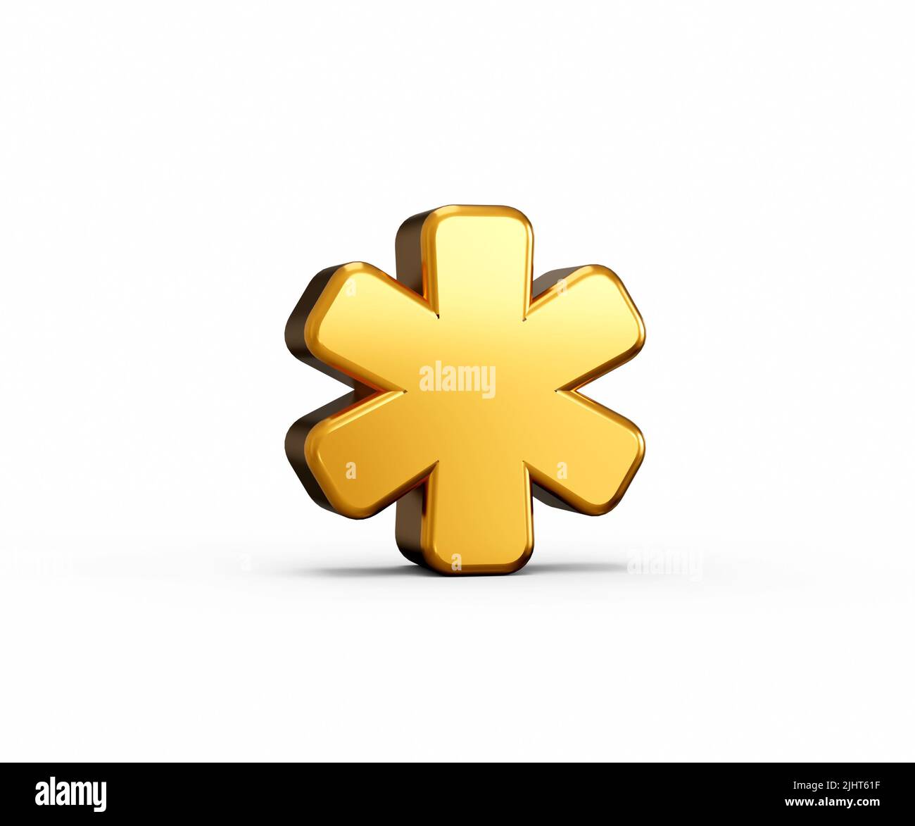 3d illustration of golden special character Asterisk isolated on white background with shadow. Stock Photo